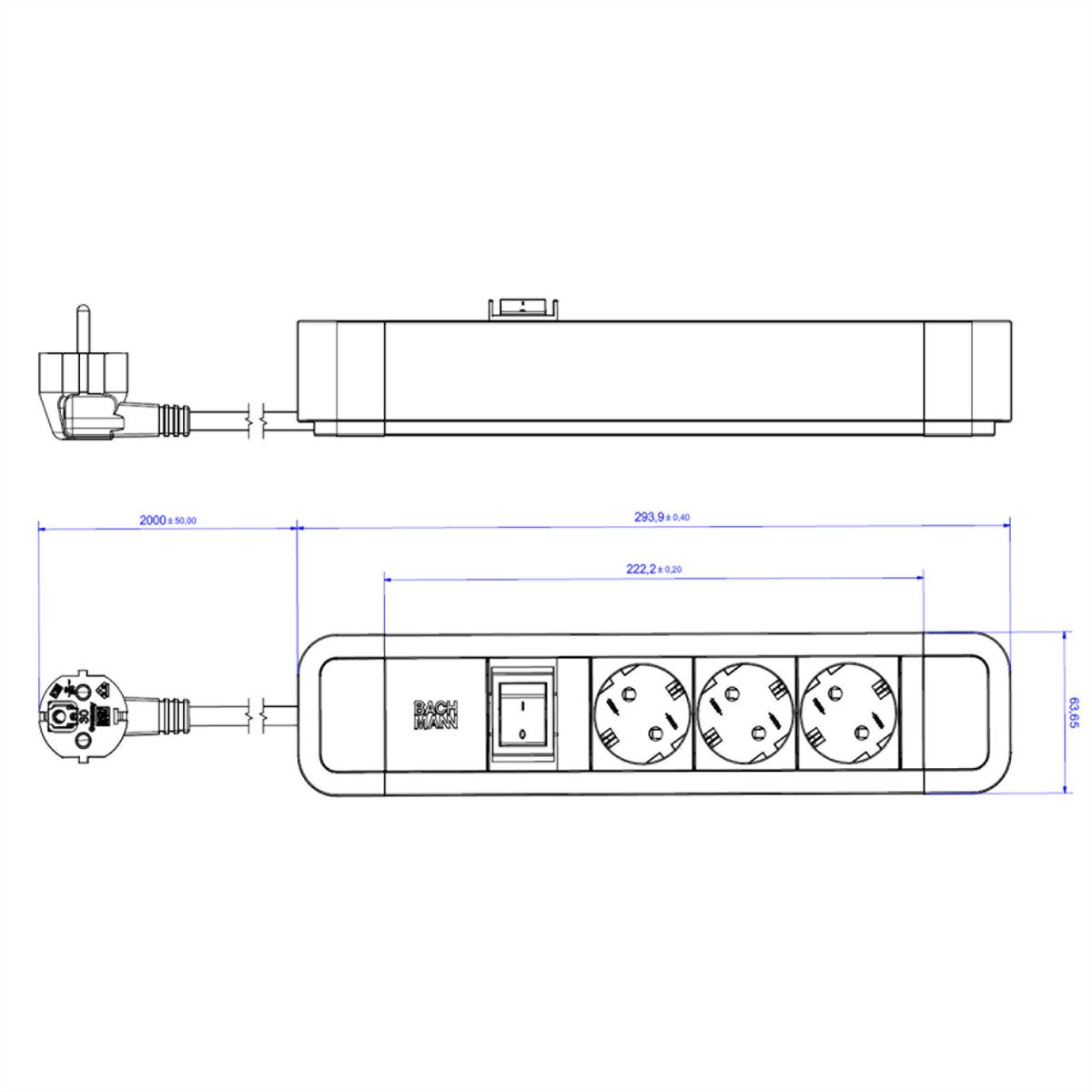 BACHMANN PRIMO2 Steckdosenleiste 3x Schutzkontakt, Aluminium  
