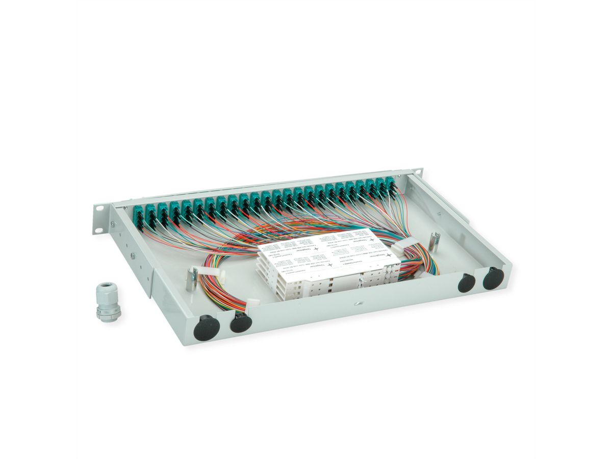 TELEGÄRTNER BASIS V LWL-Panel mit Kupplungen & Pigtails, 24x LC Quad, türkis, OM3