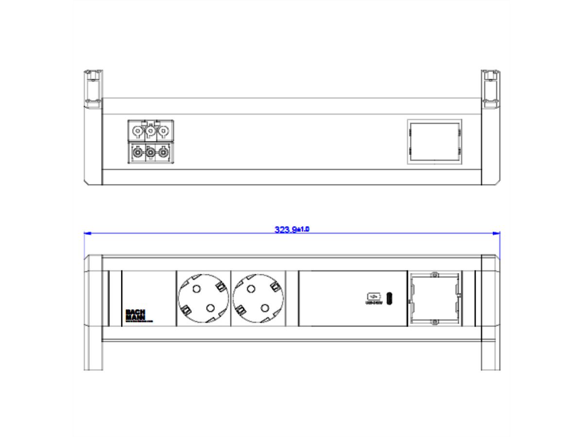 BACHMANN DESK 2xSchutzkontakt USB C, USB Charger 60W 1xABD GST18