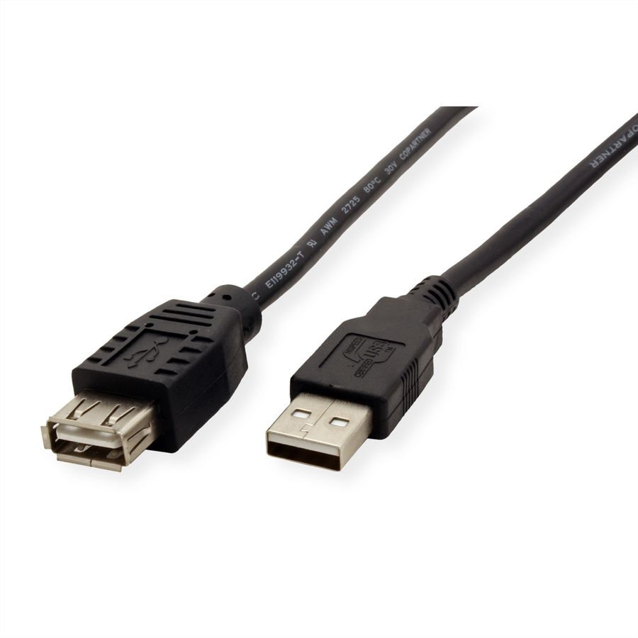 ROLINE USB 2.0 Verlängerungskabel, Typ A-A, ST/BU, schwarz, 1,8 m