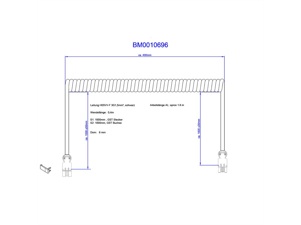 BACHMANN Spiralleitung H05VV-F3G1,5mm² sw 4,0m ISV Verriegelung