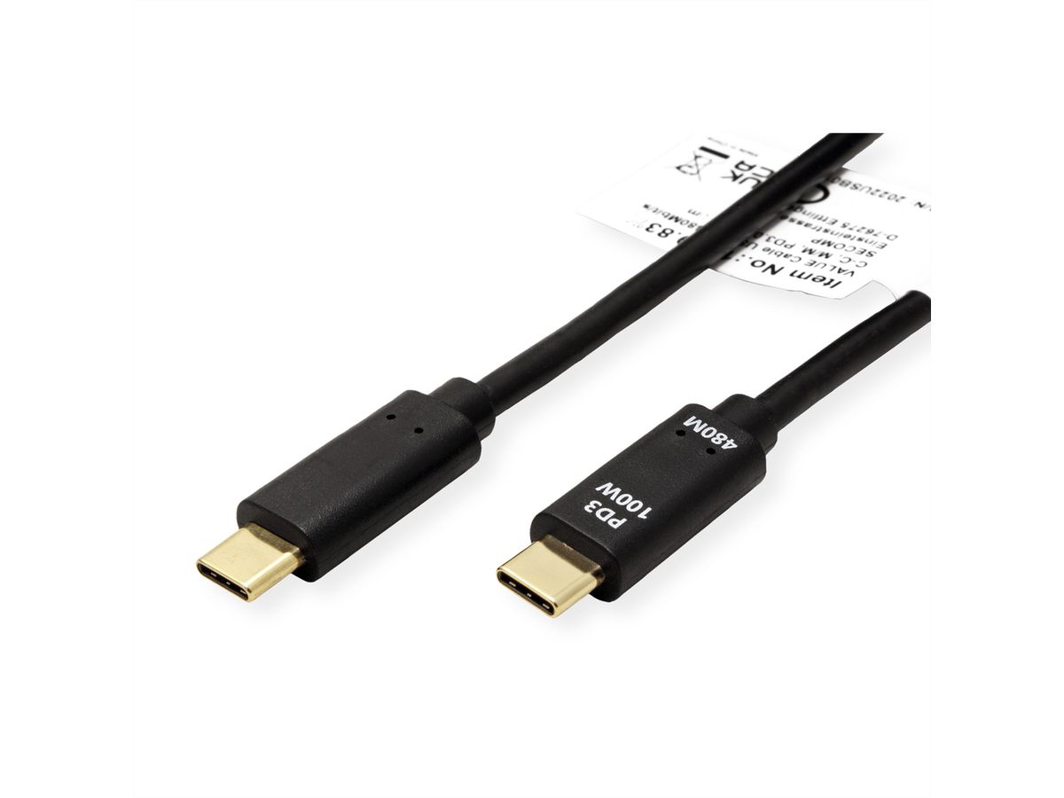 VALUE USB 2.0 Kabel, C-C, ST/ST, 100W, schwarz, 2 m