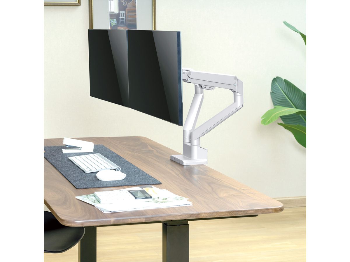ROLINE LCD-Doppelarm, Tischmontage, Gasfeder, 5 Gelenke, 17-32 Zoll, bis 2x 9 kg, silberfarben