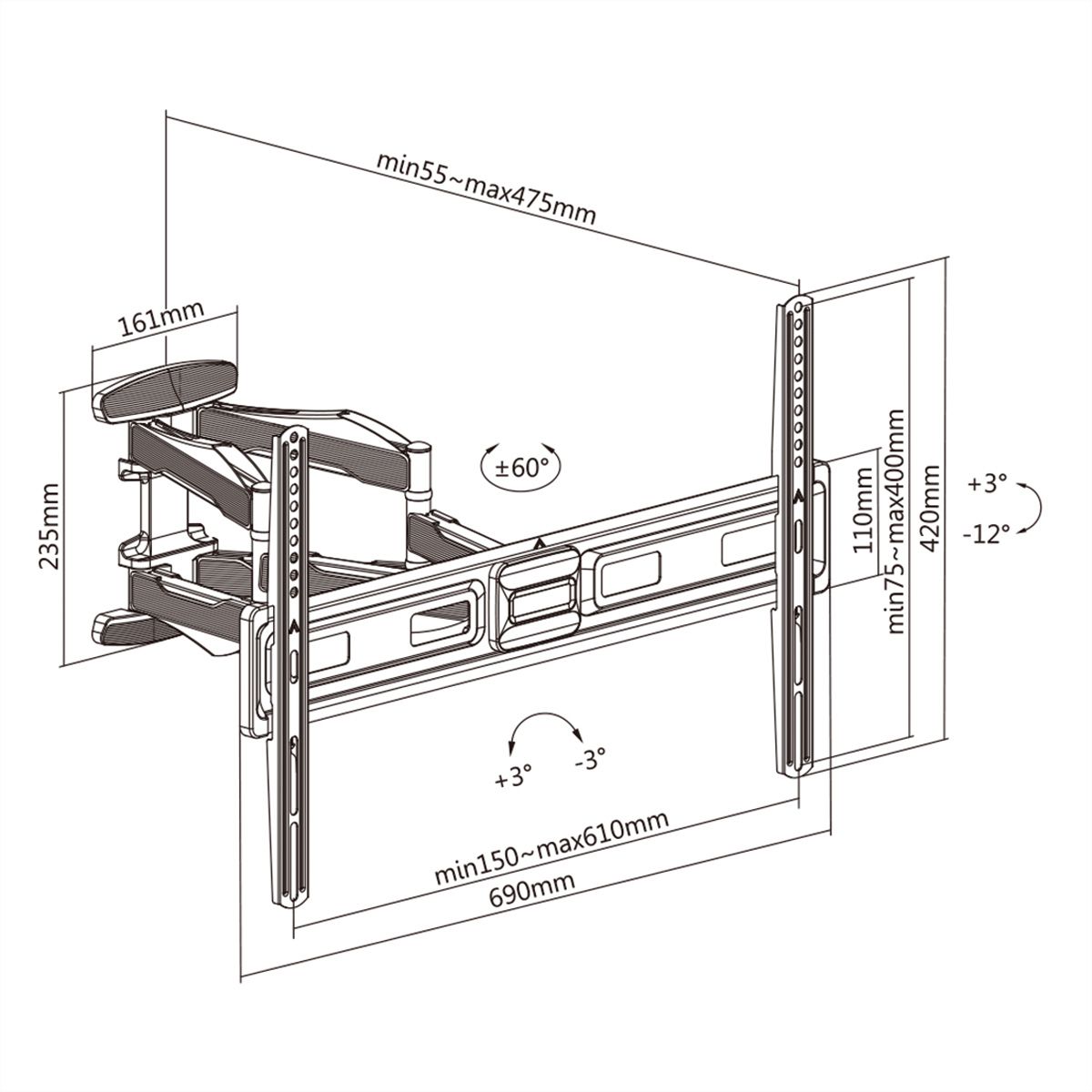 VALUE TV-Wandhalterung, flexibel, elegant, 37-80 Zoll, bis 45 kg