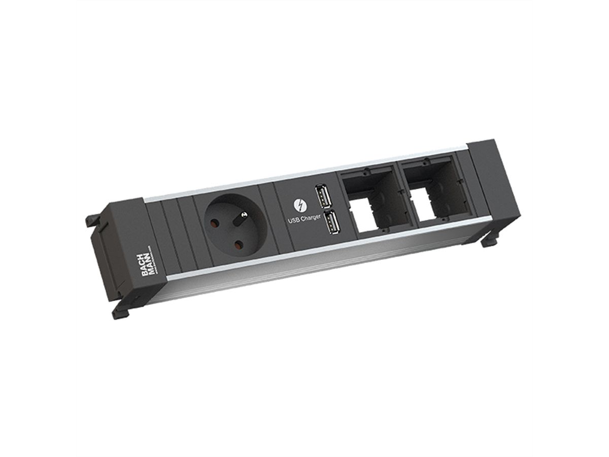 BACHMANN POWER FRAME 1xUTE 1xUSB Charger 2xCM Strom 0,2m GST18, schwarz / silber