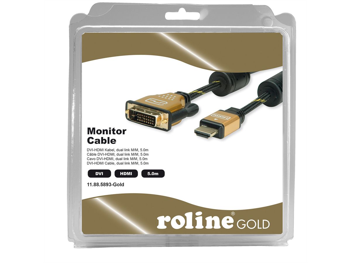 ROLINE GOLD Monitorkabel DVI-HDMI, ST-ST, (24+1) dual link, Retail Blister, 5 m