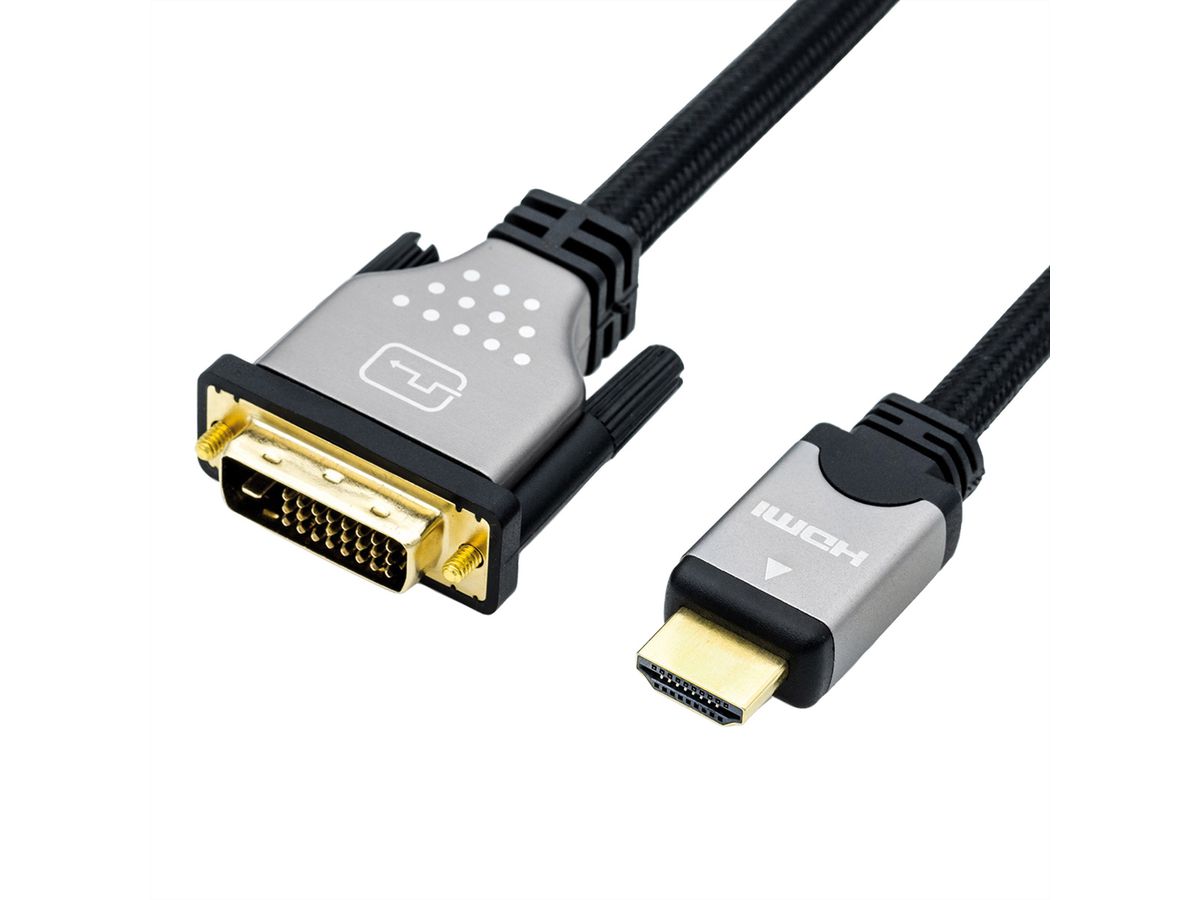 ROLINE Monitorkabel DVI (24+1) - HDMI, ST/ST, schwarz / silber, 1 m