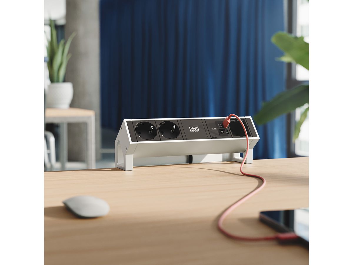 BACHMANN DESK2 2xCEE7/3 1xUSB C/C 45W, 1xCM L=0,2m INOX