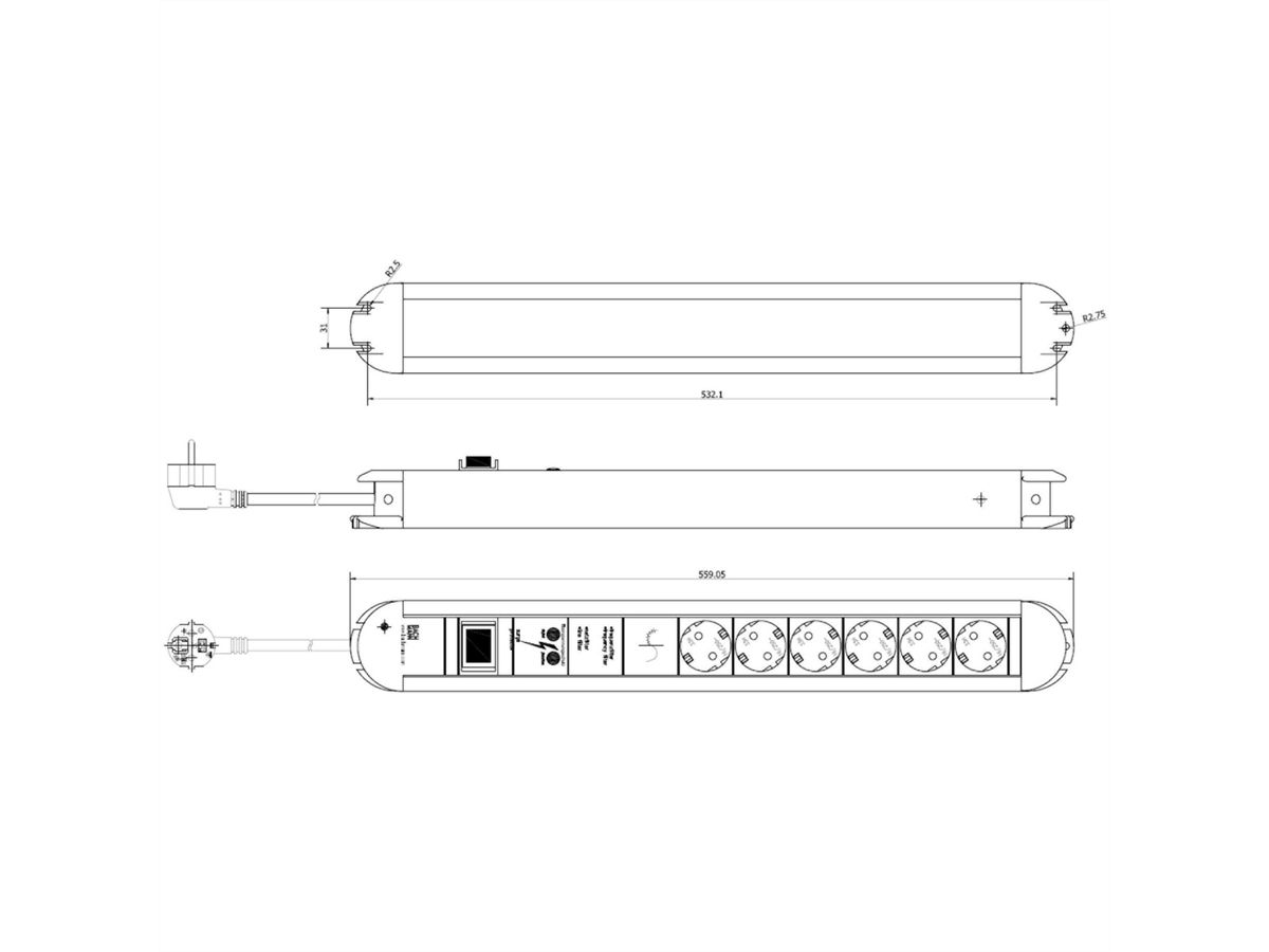 BACHMANN PRIMO Steckdosenleiste 6x Schutzkontakt, Gerätevollschutz Schalter, 1,75 m