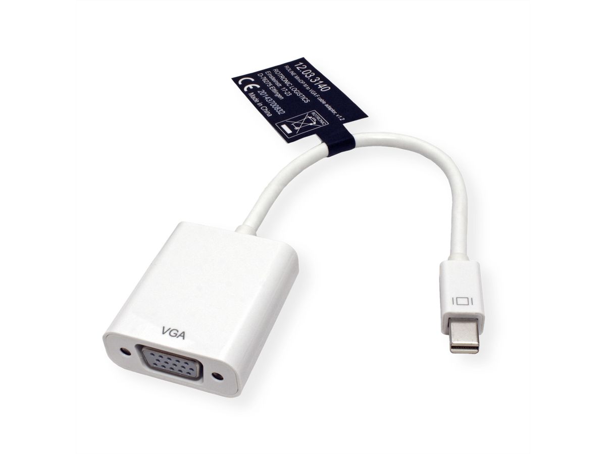 ROLINE Mini DisplayPort-VGA Adapter, v1.2, Mini DP ST - VGA BU, Aktiv