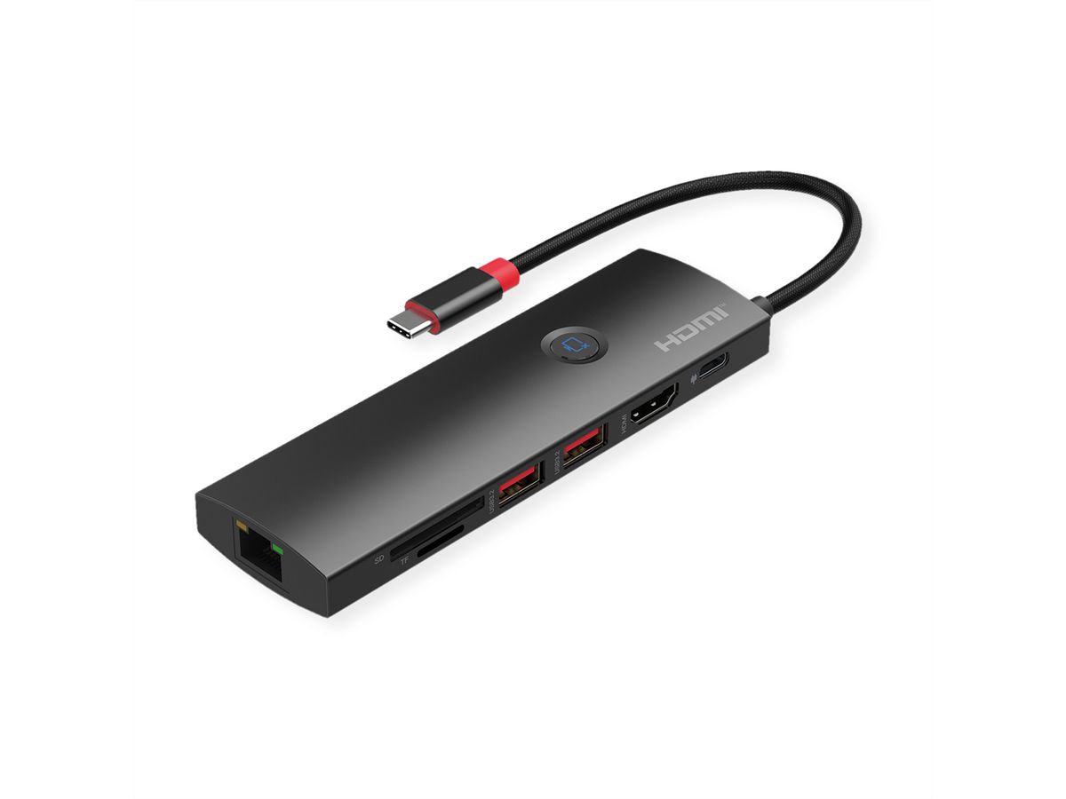 ROLINE USB 3.2 Gen2 Typ C Multiport Dockingstation, HDMI 4K60, 2x USB 3.2 Gen2, 1x USB C PD, 1x Gigabit Eth., 1x SD/microSD Card Reader