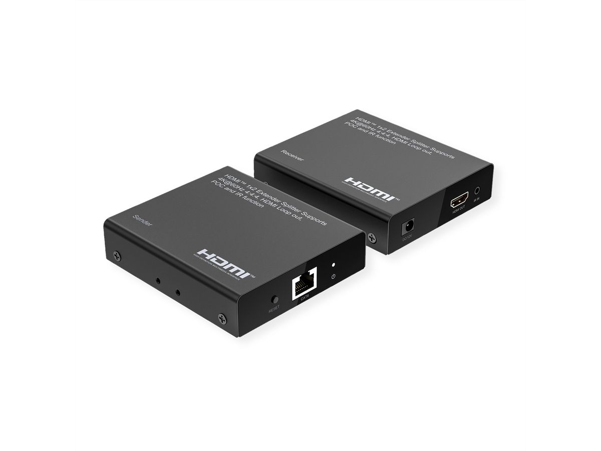 ROLINE HDMI Extender und Splitter, 1x2, über Kat.6A, 70m, 4K60Hz