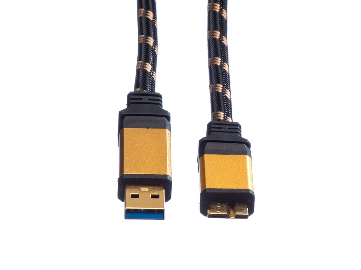 ROLINE GOLD USB 3.2 Gen 1 Kabel, USB A - Micro B, ST/ST, Retail Blister, 0,8 m