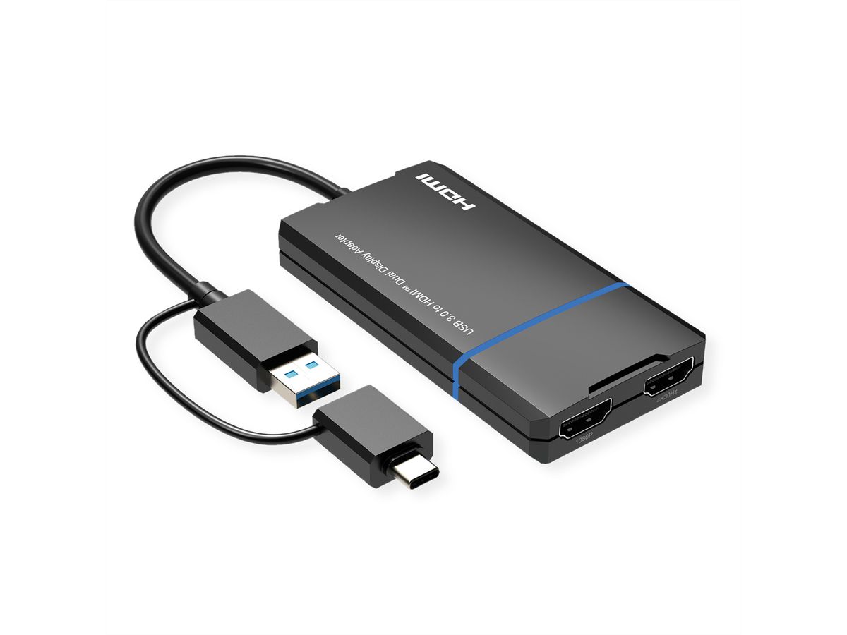 VALUE USB Display Adapter, USB Typ A+C - 2x HDMI
