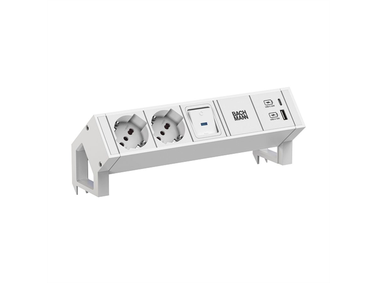 BACHMANN DESK2 white 2xP40 1xSchalter 1xUSB A/C 22W 0,2m GST18, ws