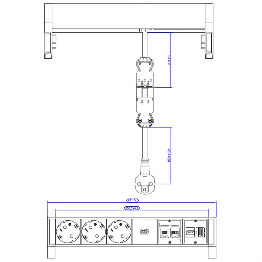BACHMANN Steckdosenleiste DESK2 3x Schutzkontakt, 2x CAT6a, 1x HDMI, USB3.0, weiß