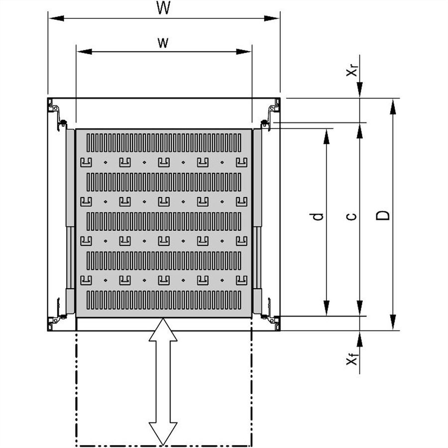SCHROFF 19''-Fachboden ausziehbar - 19"FA AUS 2HE C=400 RED 7021
