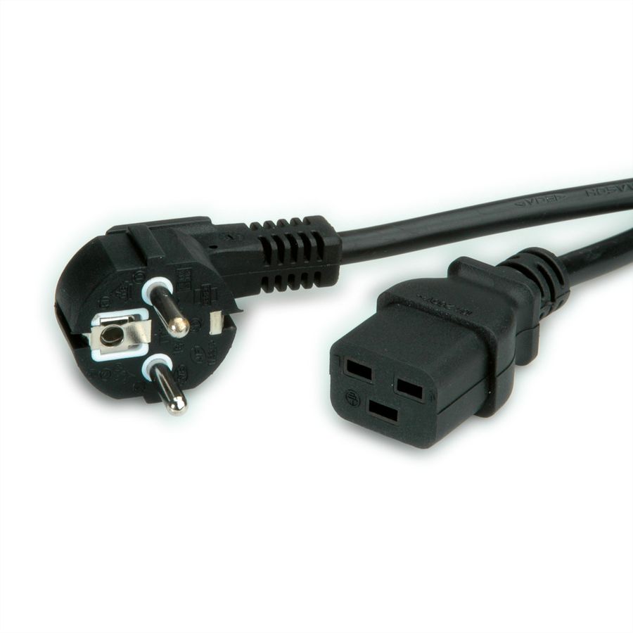 VALUE Netzkabel Schutzkontakt CEE7/7 - IEC320-C19, 16A, schwarz, 0,8 m