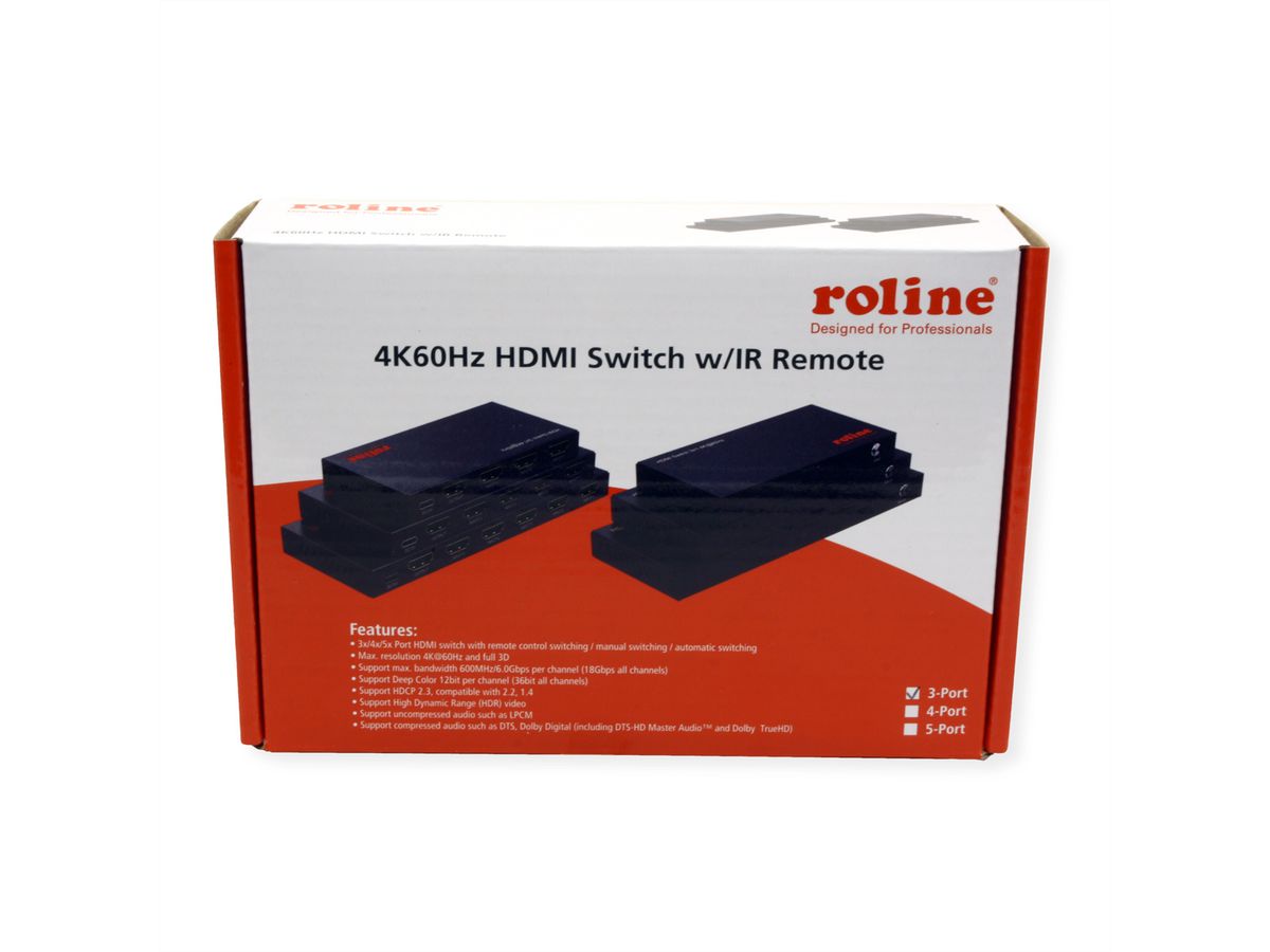 ROLINE 4K HDMI Switch, 3-fach, mit Fernbedienung