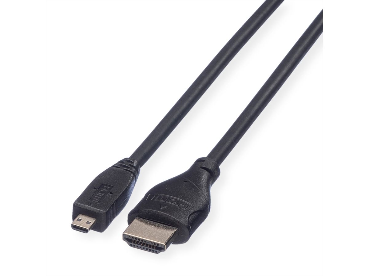 ROLINE HDMI High Speed Kabel mit Ethernet, HDMI ST - Micro HDMI ST, 2 m