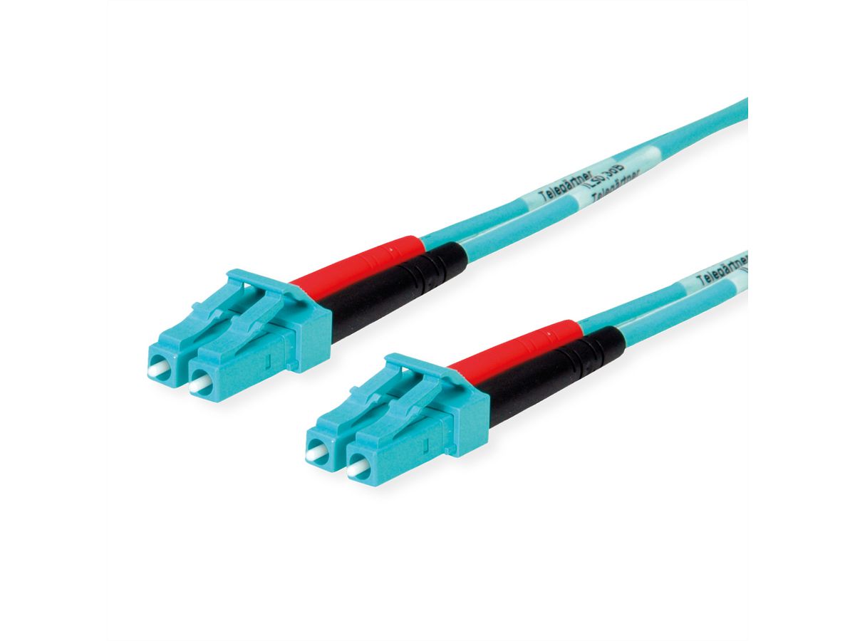 TELEGÄRTNER LWL Rangierkabel 2x G50/125 OM3, 1x LC Duplex - 1x LC Duplex, türkis, 2 m