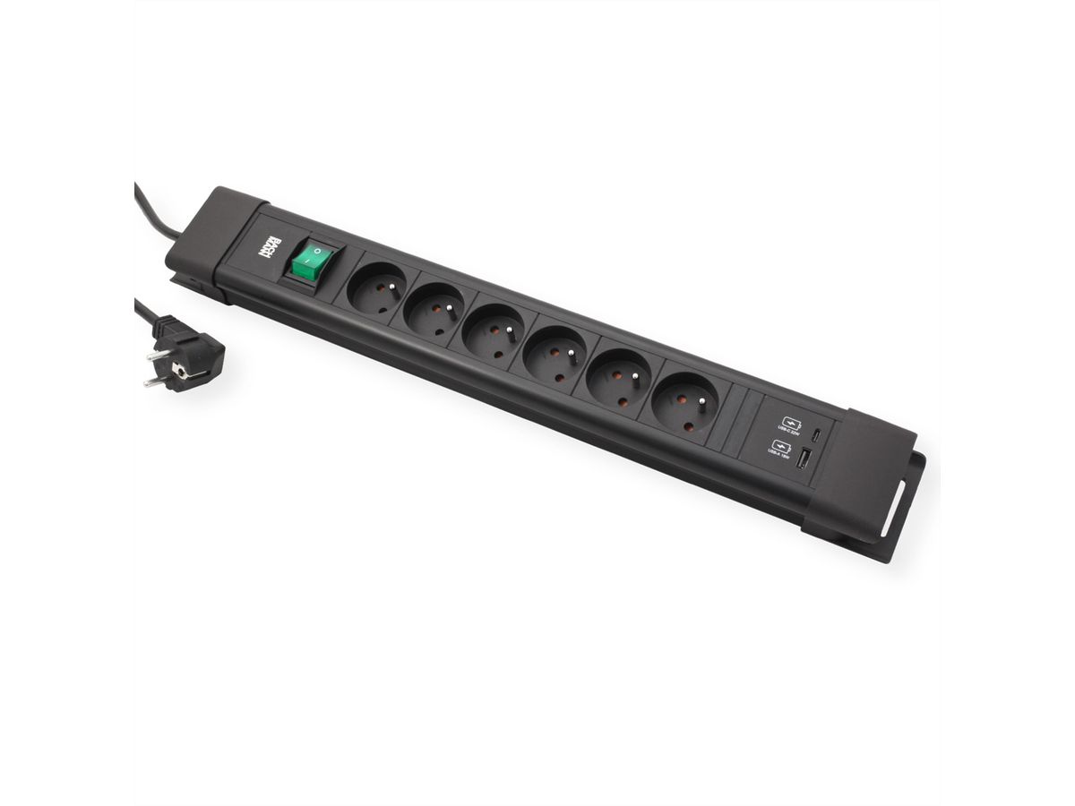 BACHMANN CONNECTUS 6xUTE, 1xSchalter 1xUSB A/C 22W 2,0m CEE7/7 Schwarz