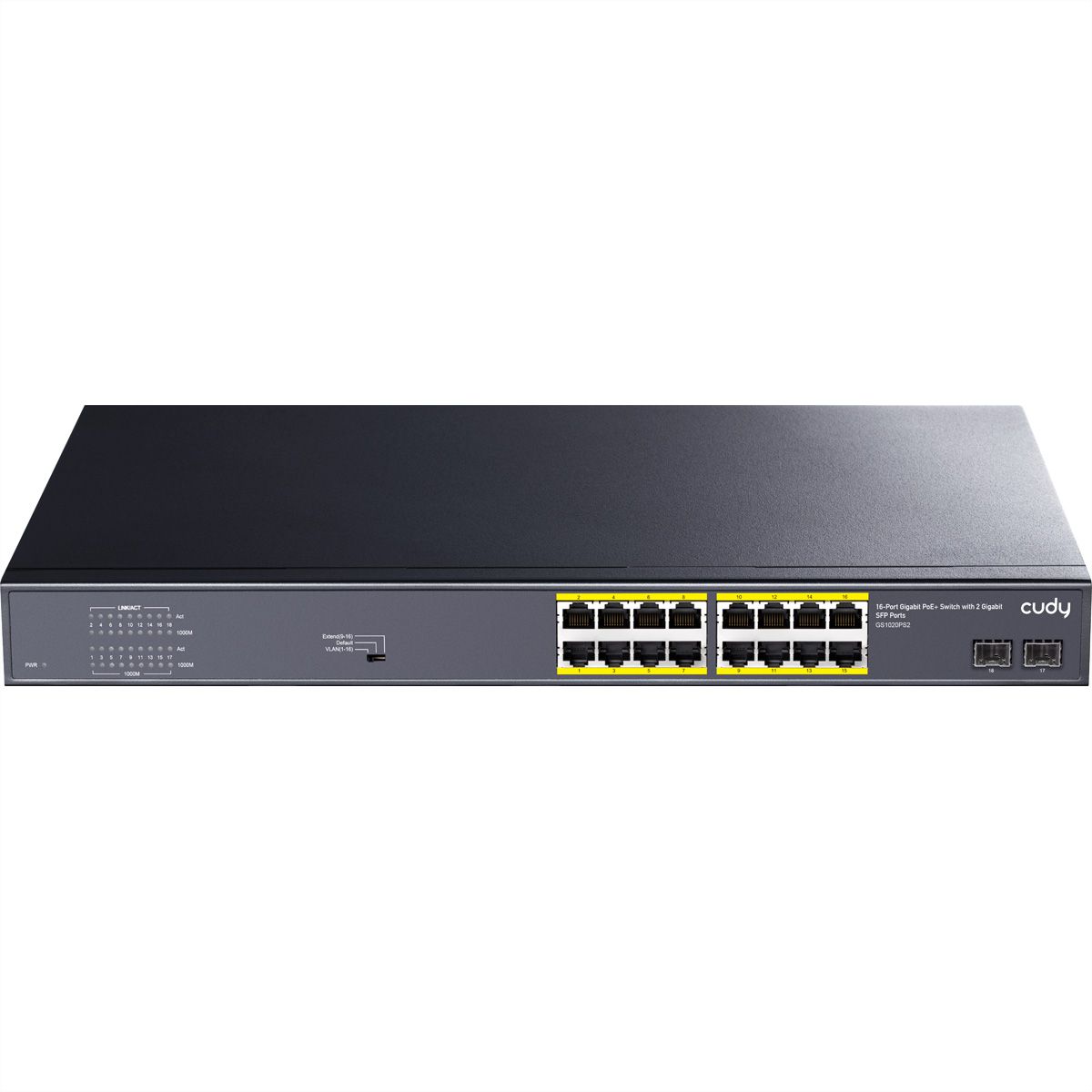 CUDY GS1020PS2 16-Port Gigabit PoE+ Switch 2 Gigabit SFP Ports 200W