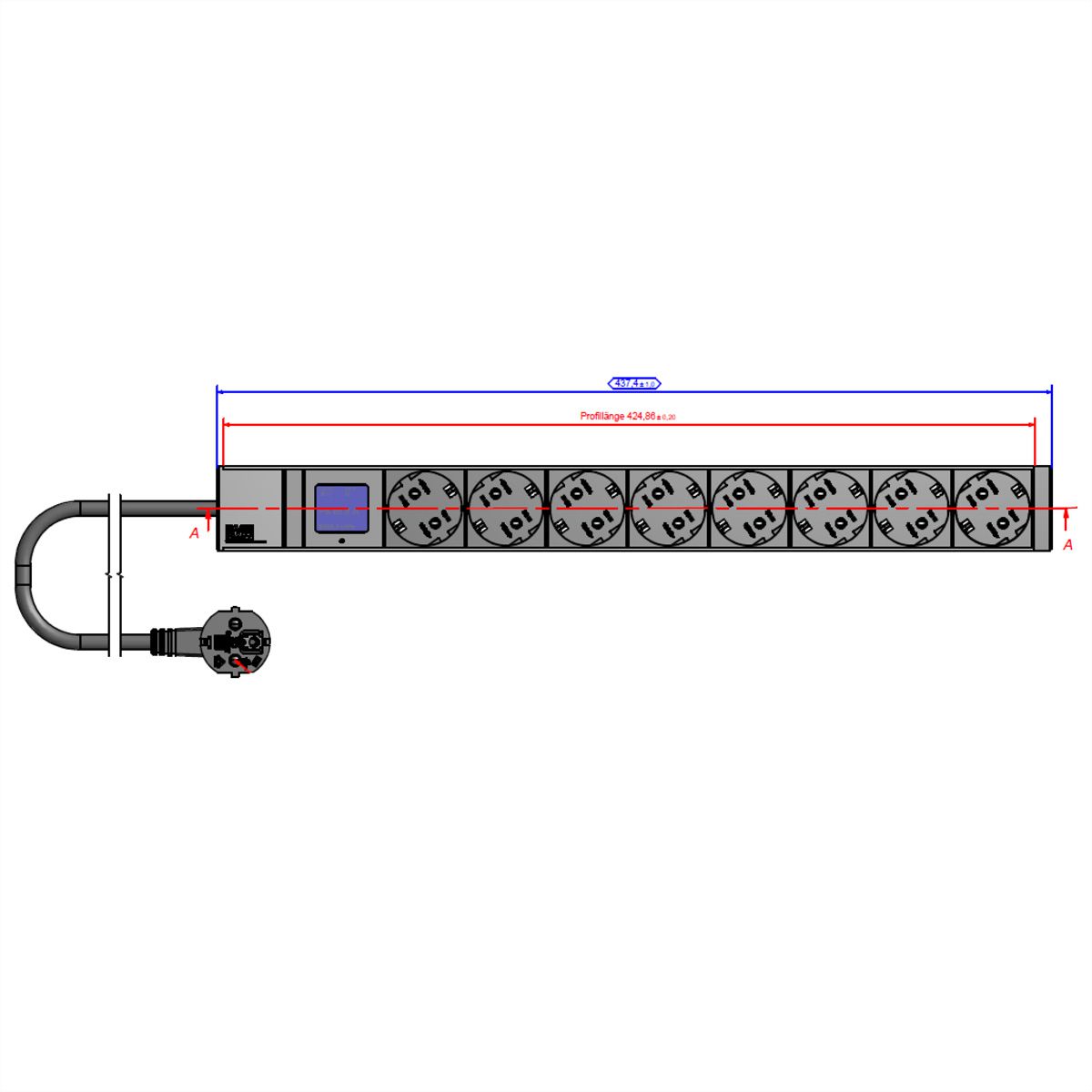 BACHMANN BN0500 19" 1HE 8x Schutzkontakt, Leistungsmessung, Schutzkontakt-Anschluss