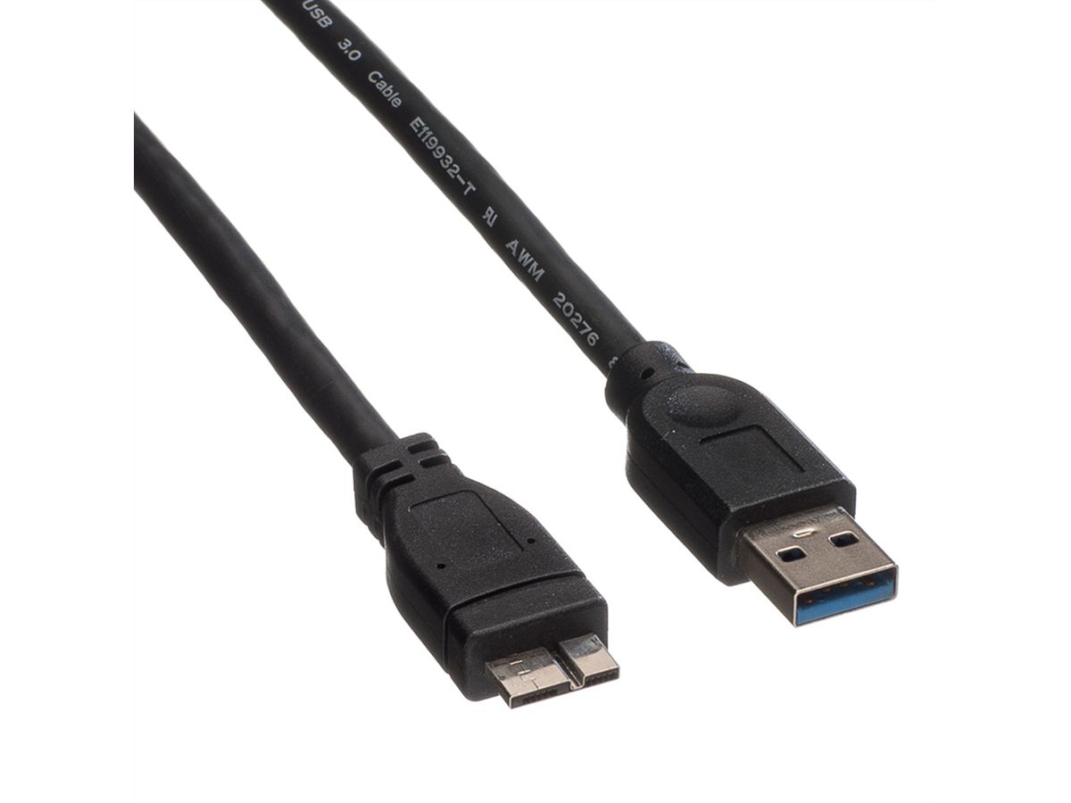 ROLINE USB 3.2 Gen 1 Kabel, A ST - Micro B ST, schwarz, 0,15 m