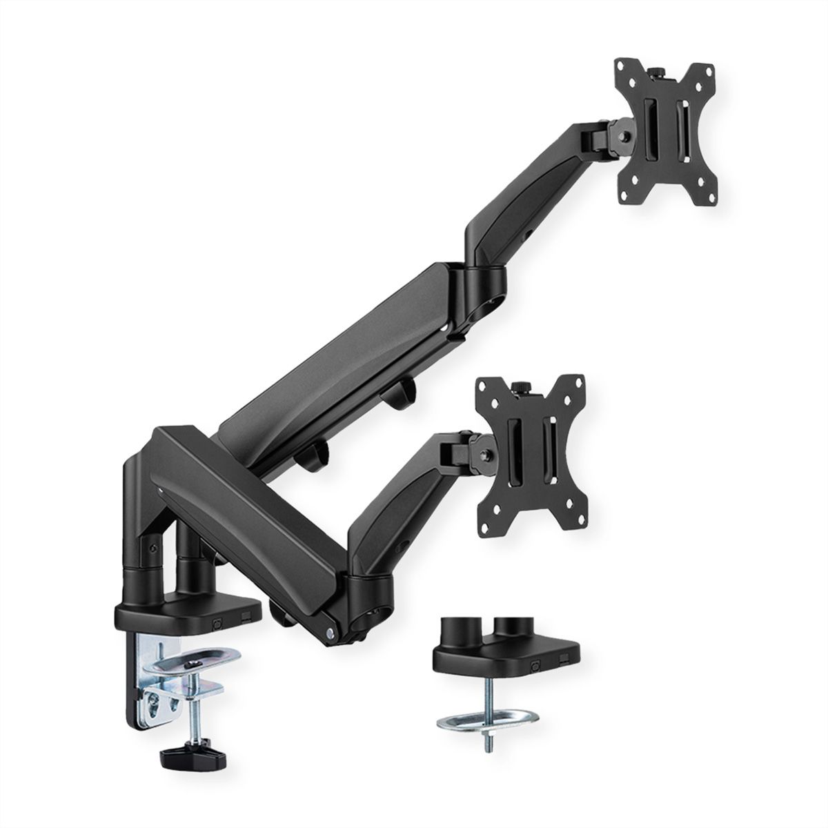 VALUE LCD-Doppelarm, Tischmontage, Platzsparend, Springfeder, 6 Gelenke, 17-32 Zoll, bis 2x 9 kg