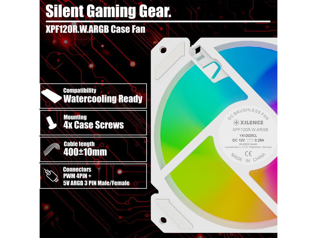 XILENCE Performance A+ REVERSE XF066, 120mm ARGB LED Lüfter weiß