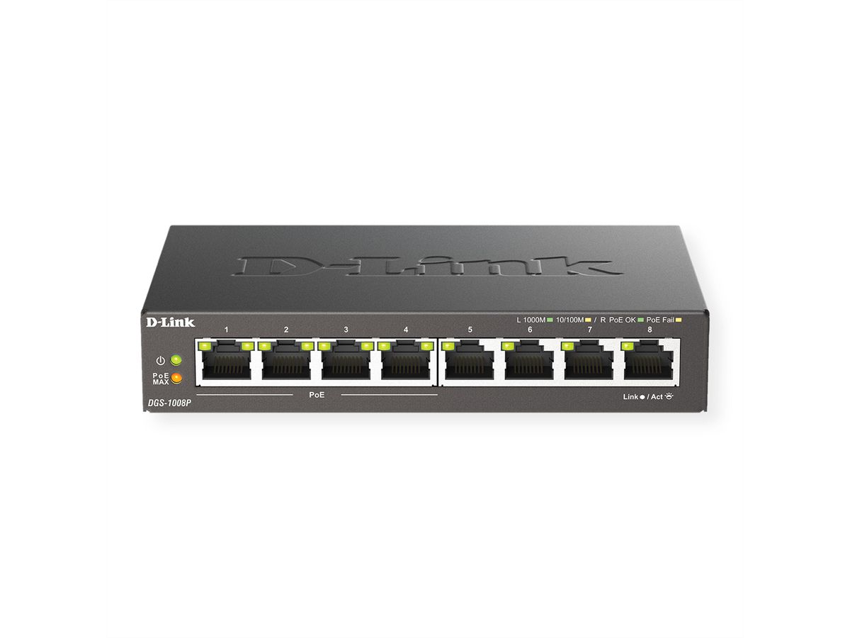 D-Link DGS-1008P 8-Port Gigabit PoE+ Unmanaged Desktop Switch