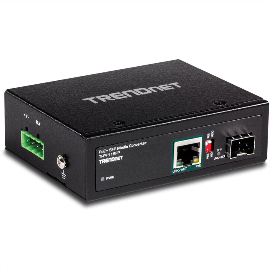 TRENDnet TI-PF11SFP Media Converter Industrial SFP to Gigabit PoE+