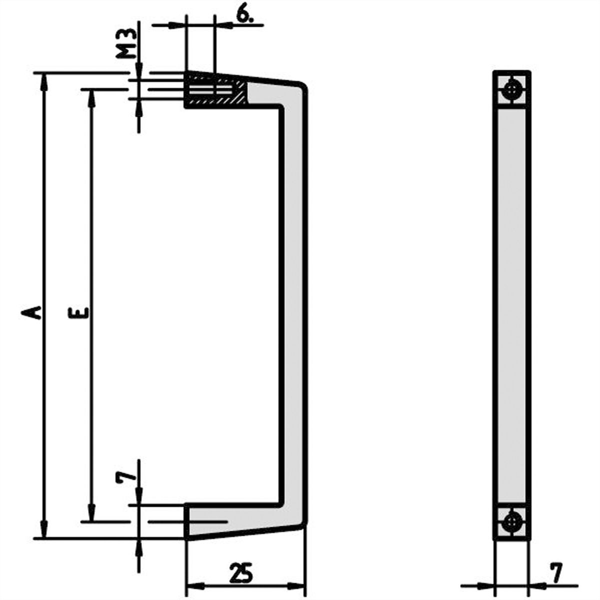 SCHROFF Frontgriff, einteilig, Breite 7 mm - FRONTGRIFF ALU 48MM ELOXIERT
