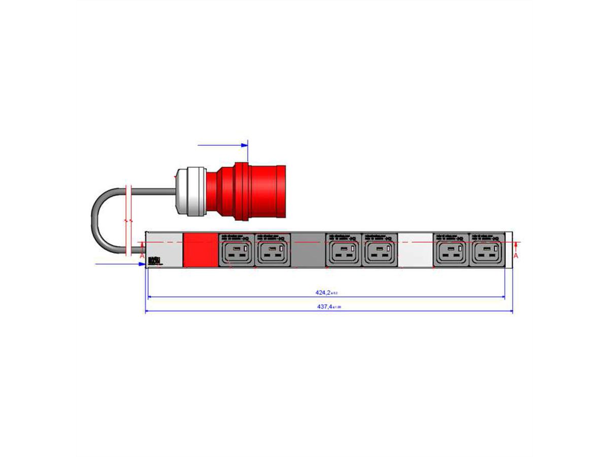 BACHMANN IT PDU ALU 1HE 6x C19 Stecker 3x16A CEE rot