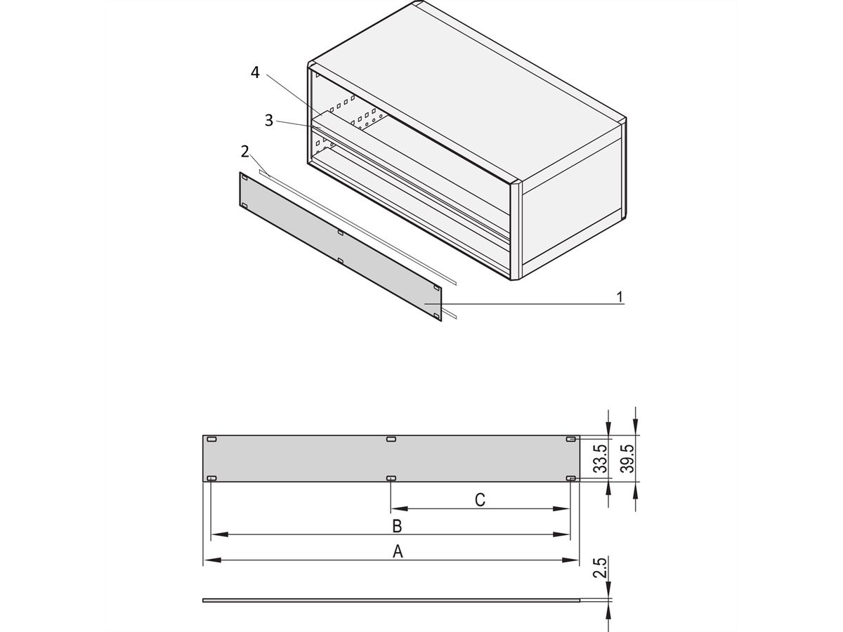 SCHROFF Frontplatte 1 HE - TEILFRONTPLATTE 1HE 63TE
