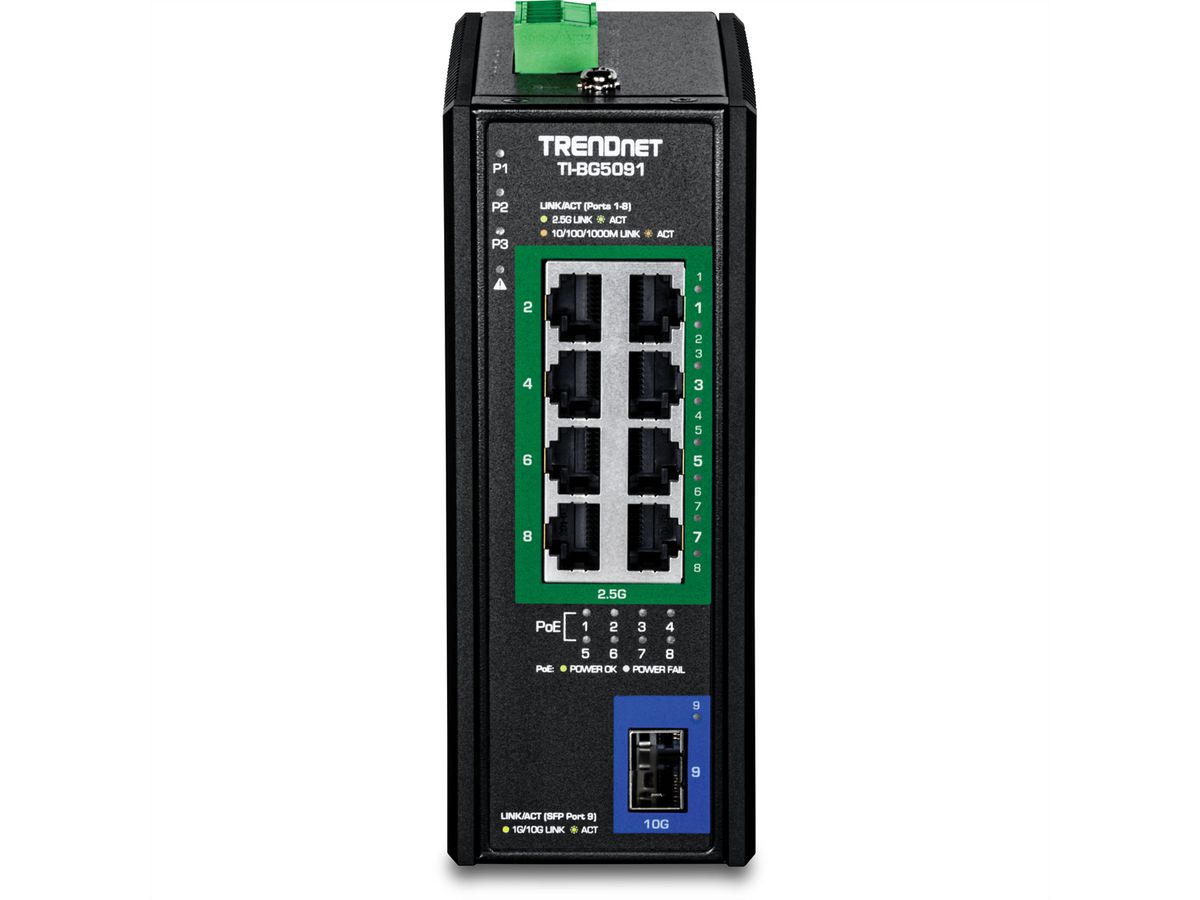 TRENDnet TI-BG5091B DIN-Rail Switch 2,5G 9-Port Industrial PoE++ mit 10G Ports