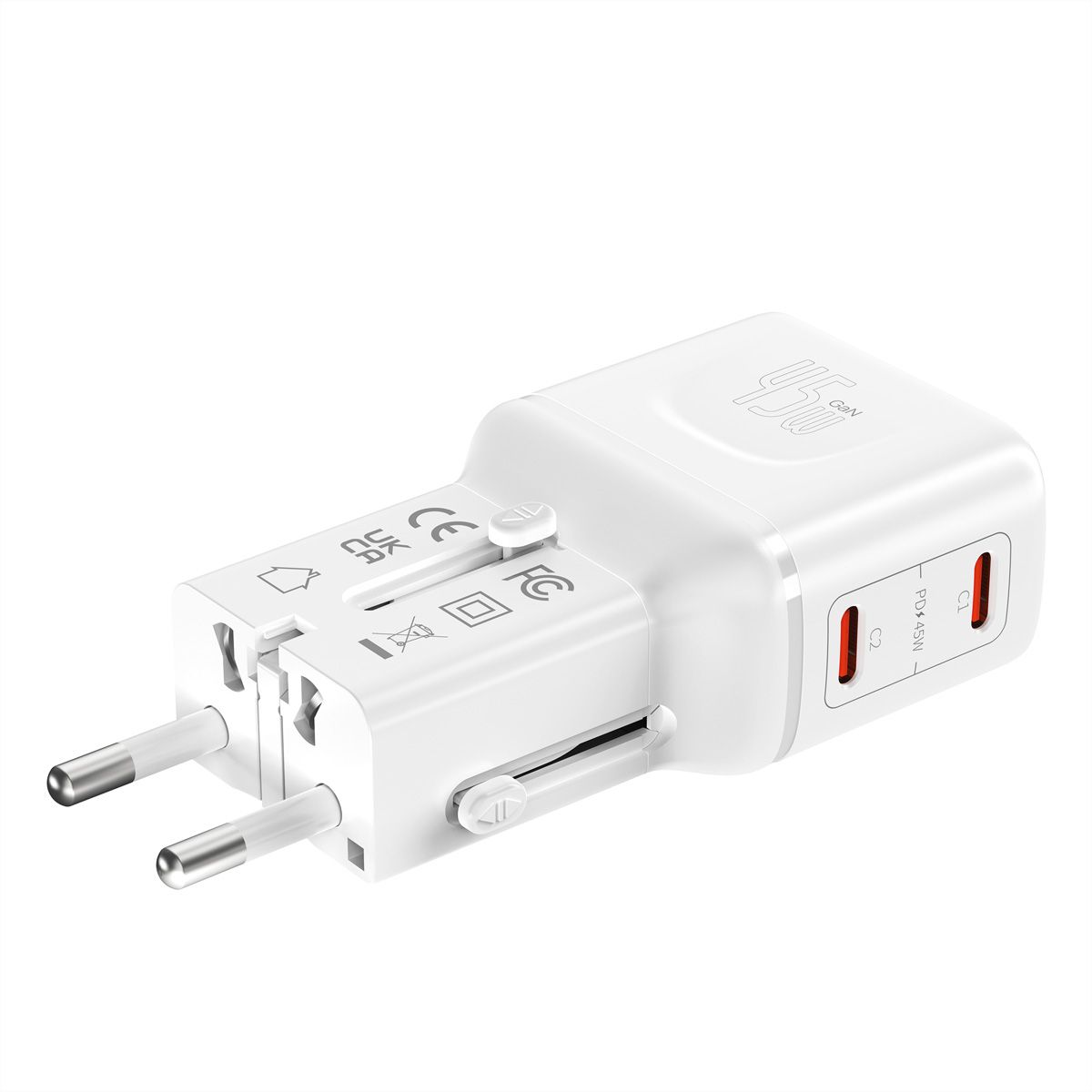 VALUE USB Reise-Charger mit Euro-Flach-/UK-/US-Stecker , 2x USB-C-Anschlüsse, 45 W
