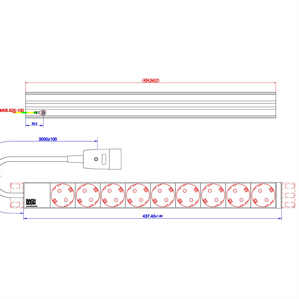 BACHMANN 19" Steckdosenleiste 9x Schutzkontakt C20-Stecker, schwarz