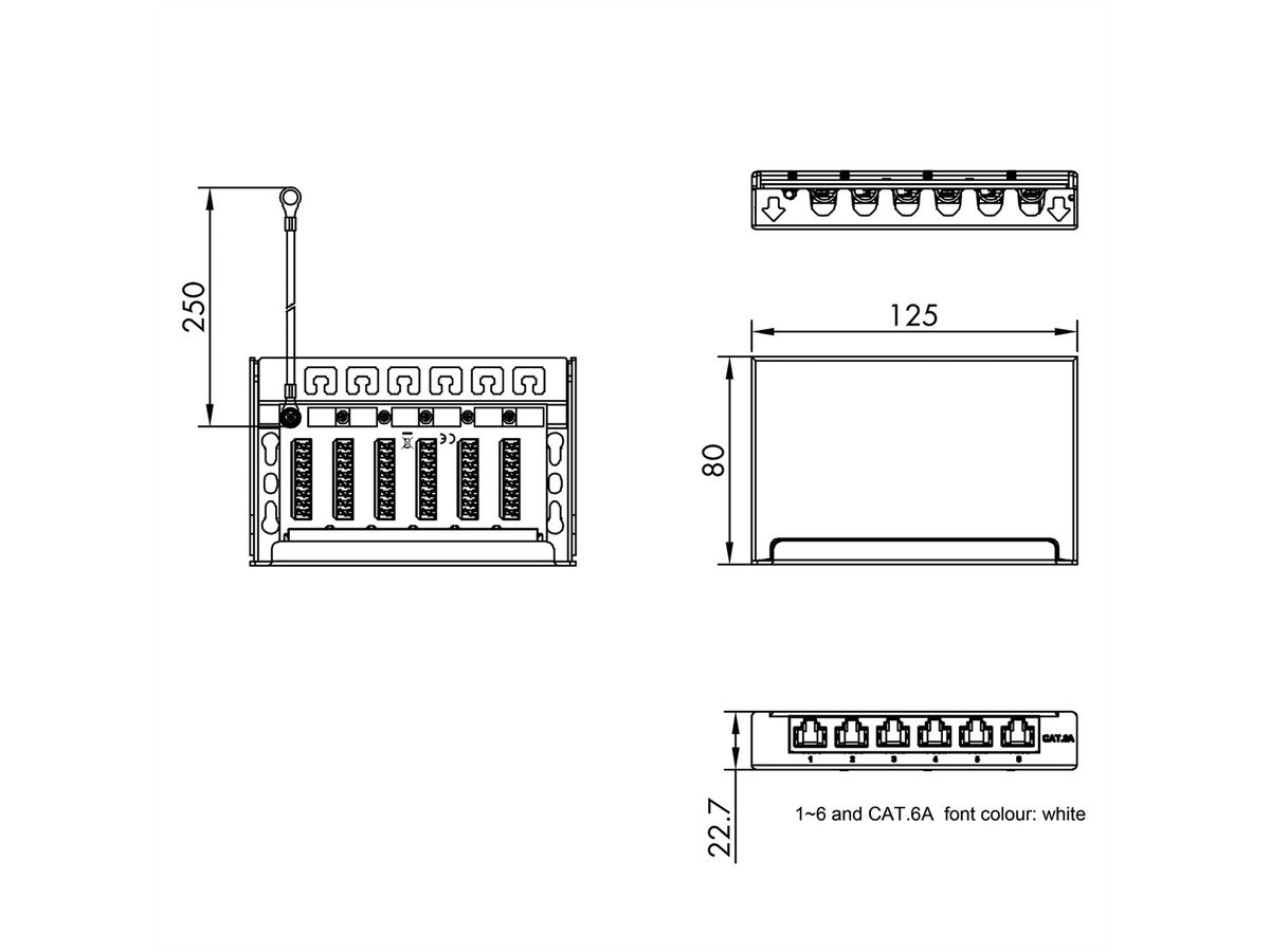 ROLINE Mini-Patchpanel, Kat.6A (Class EA), 6x RJ45, 0,5HE, geschirmt, schwarz