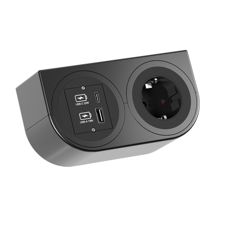 BACHMANN PIX HOLDER DOUBLE, 1x CEE7/3, 1x USB A/C, ISV