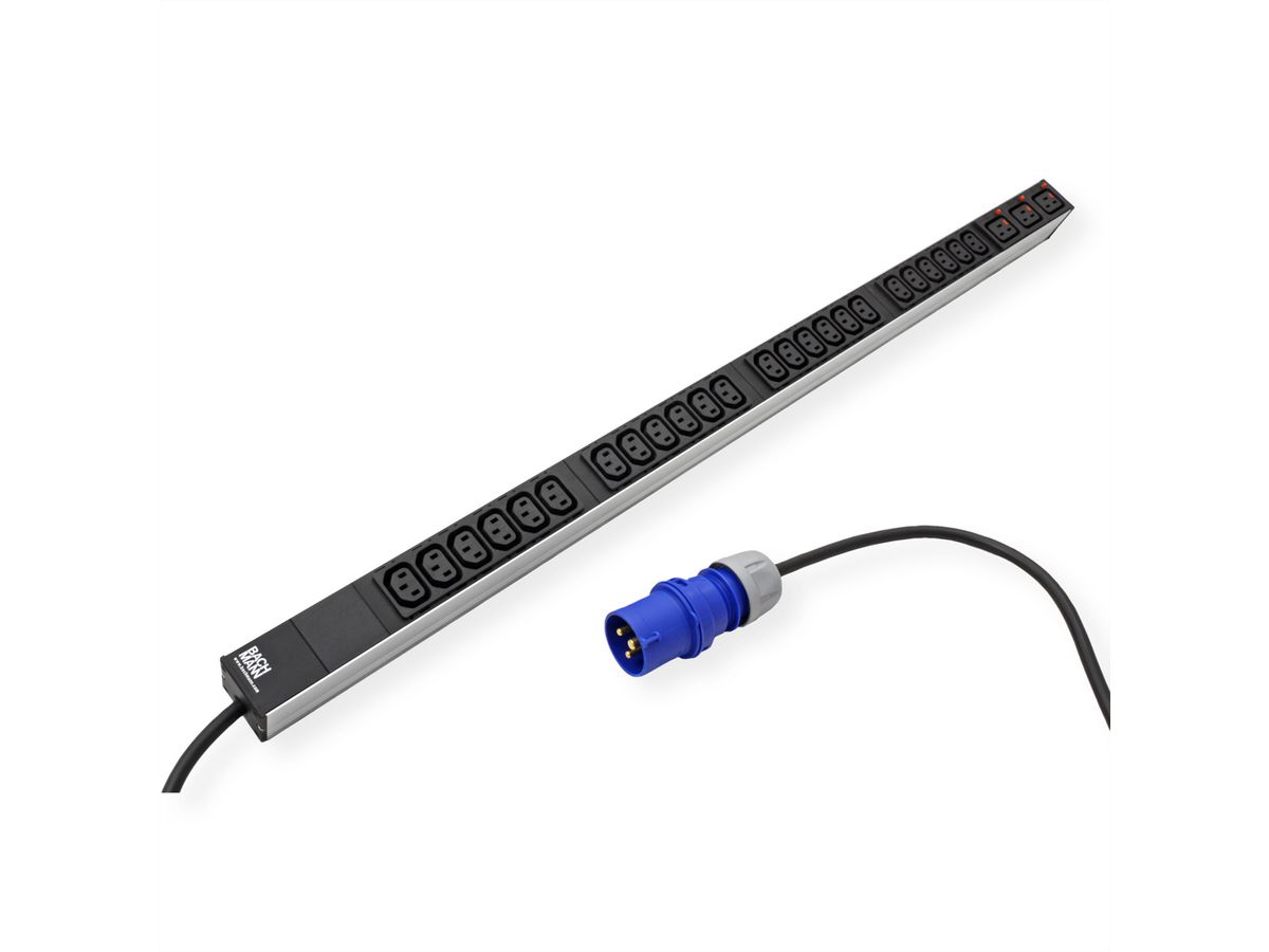 BACHMANN IT PDU ALU 1HE 24x C13 3x C19 Stecker CEE L+N+PE 16A blau