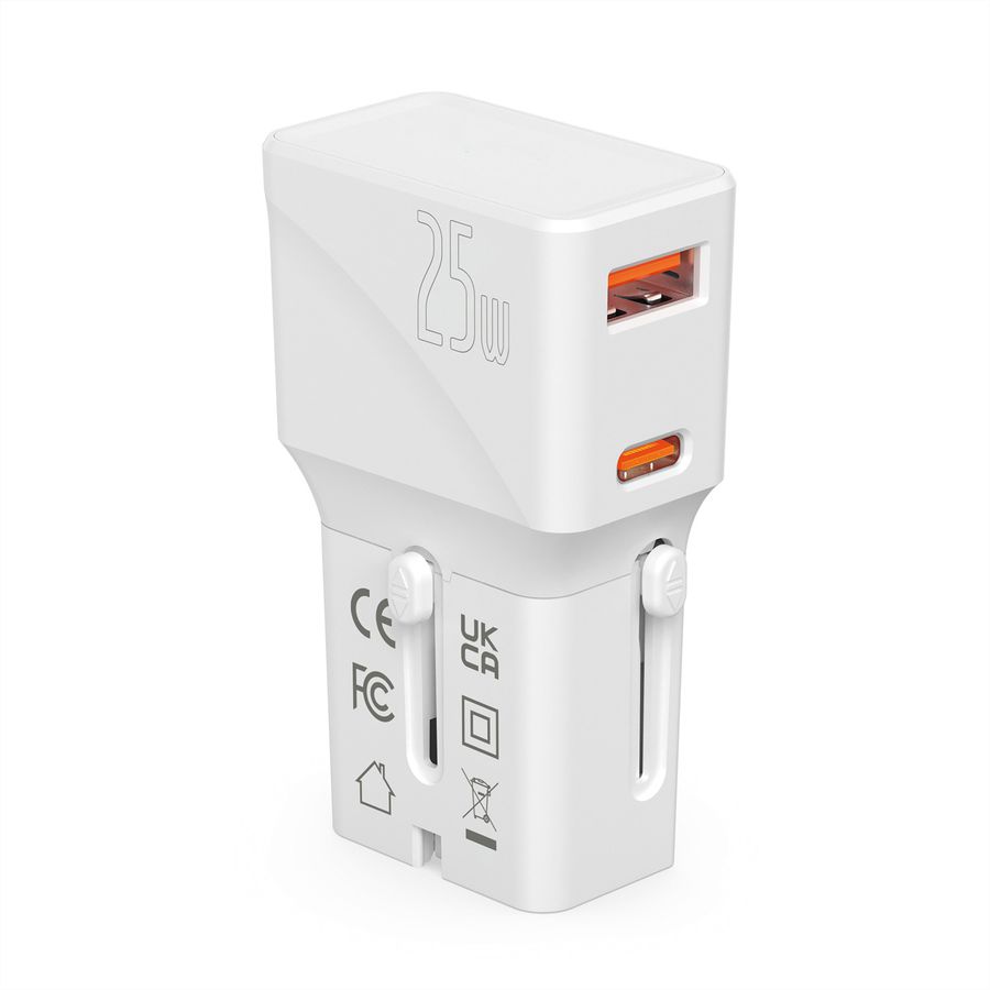 VALUE USB Reise-Charger mit Euro-Flach-/UK-/US-Stecker, 2 Port (Typ-A QC3.0, Typ-C PD), 25W