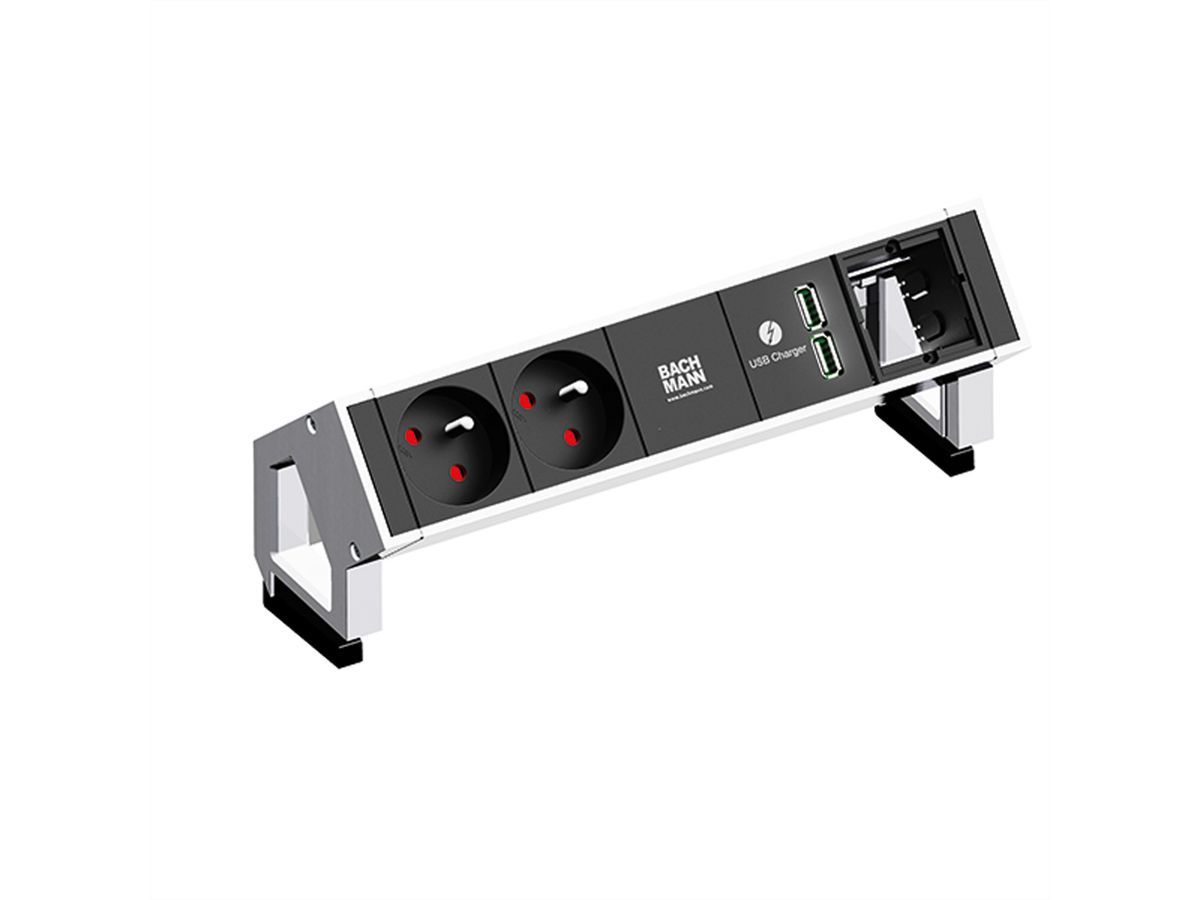 BACHMANN DESK2 2xUTE 35° 1xUSB Charger 1xCM Strom 0,2m GST18 Weiß