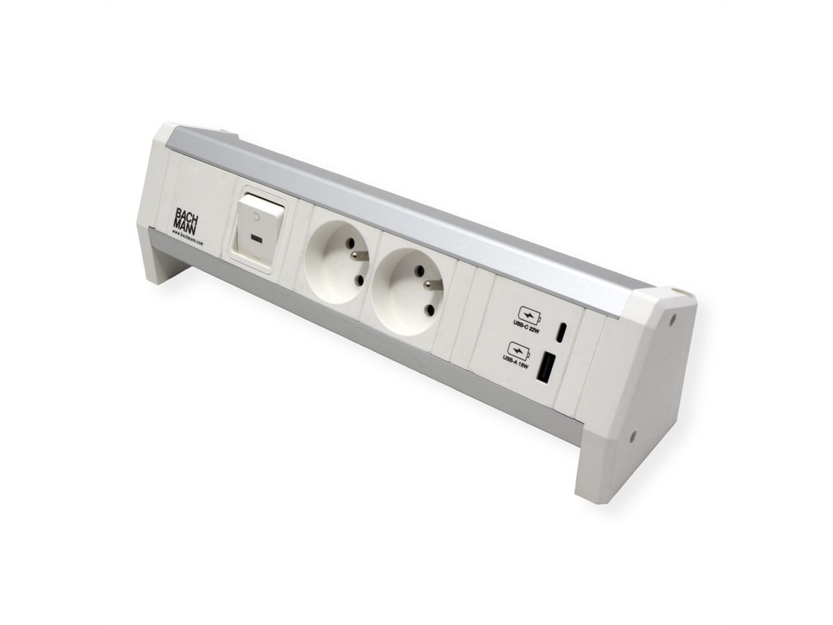 BACHMANN DESK 2xUTE 1xUSB A/C 22W 1xSchalter GST18 RAL9010