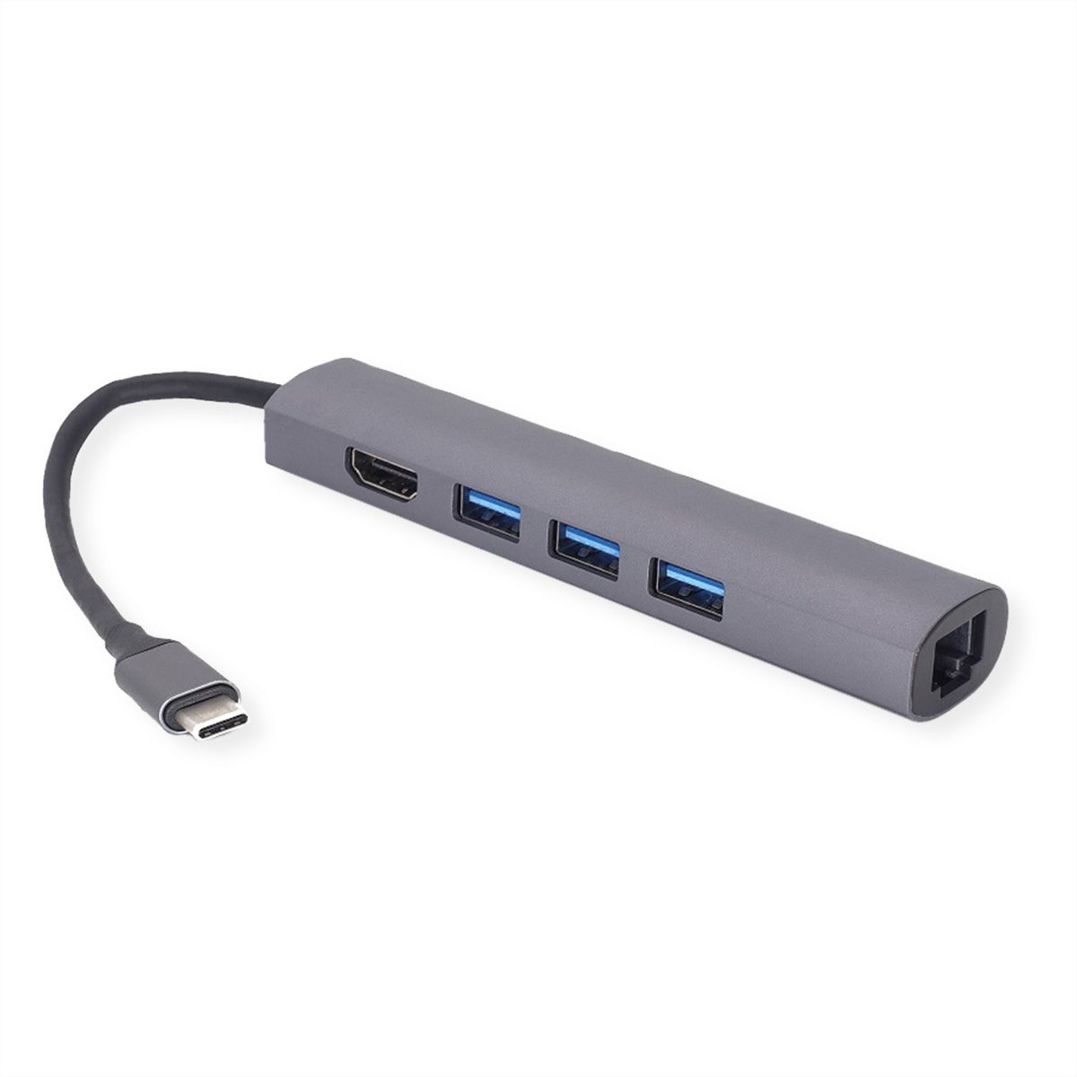 VALUE USB-C Dockingstation, HDMI 4K, 3x USB Typ A, Gigabit Ethernet, grau