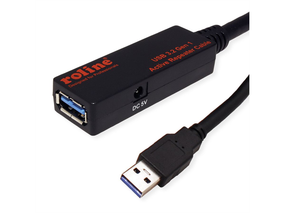 ROLINE USB 3.2 Gen 1 Aktives Repeater Kabel, schwarz, 20 m