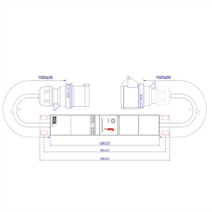 BACHMANN ALU 1HE VM 1xSPD ohne LED, 1m H05VV-F 3G4,00mm CEE 32A