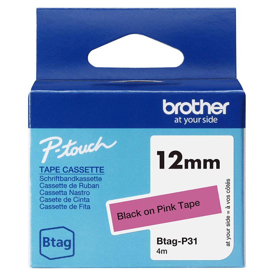 Brother BTAG-P31 Etiketten erstellendes Band Schwarz auf Rosa