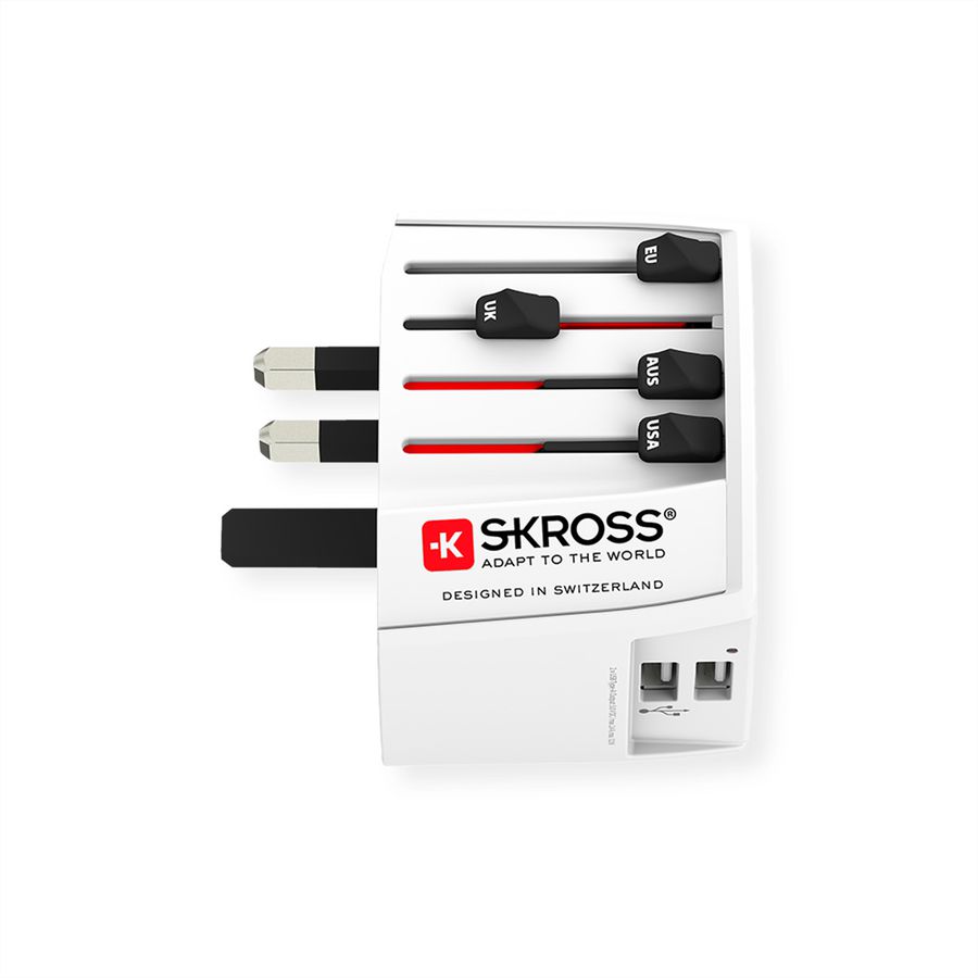 Skross MUV USB 2xA Universal 2-poliger Reiseadapter, Weltweit
